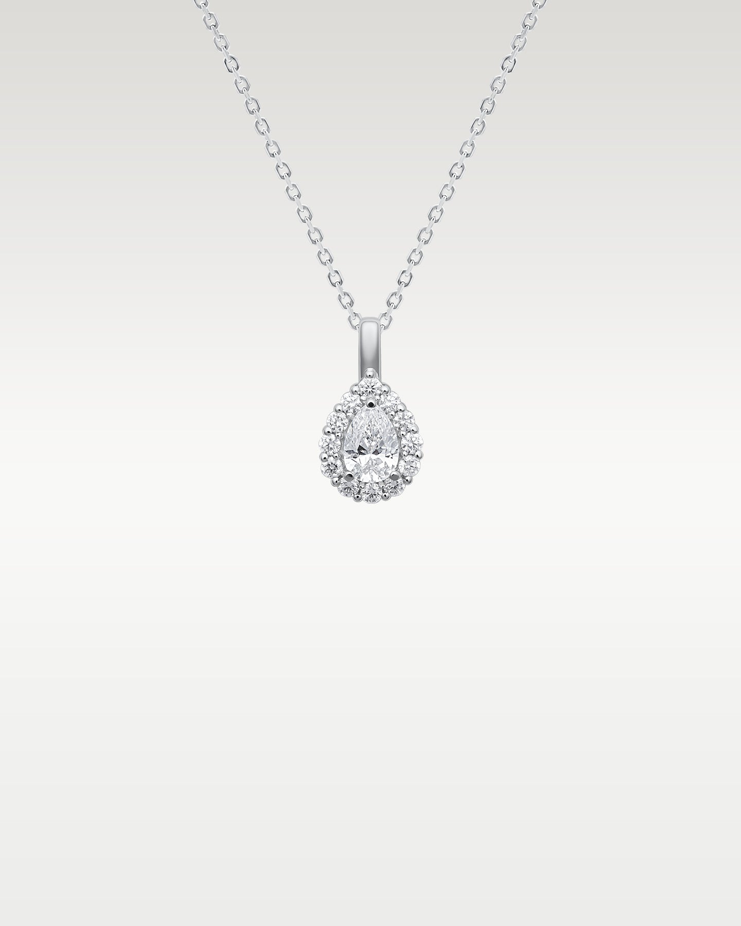 14k White Gold Pear-Shaped Diamond Halo Pendant | Frisco, Texas Watch & Jewelry Store