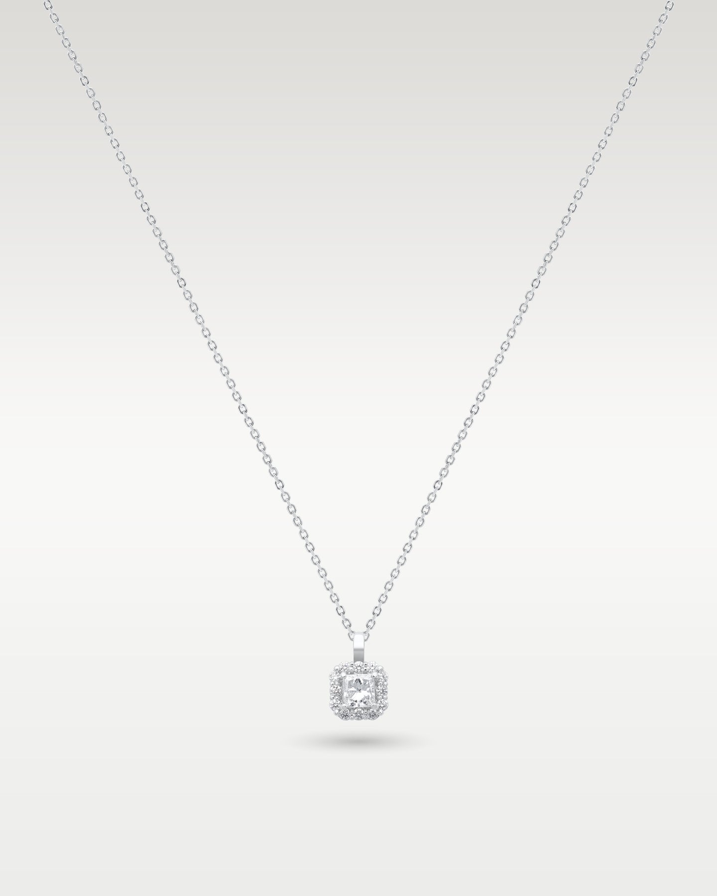 14k White Gold Princess Cut Diamond Halo Pendant