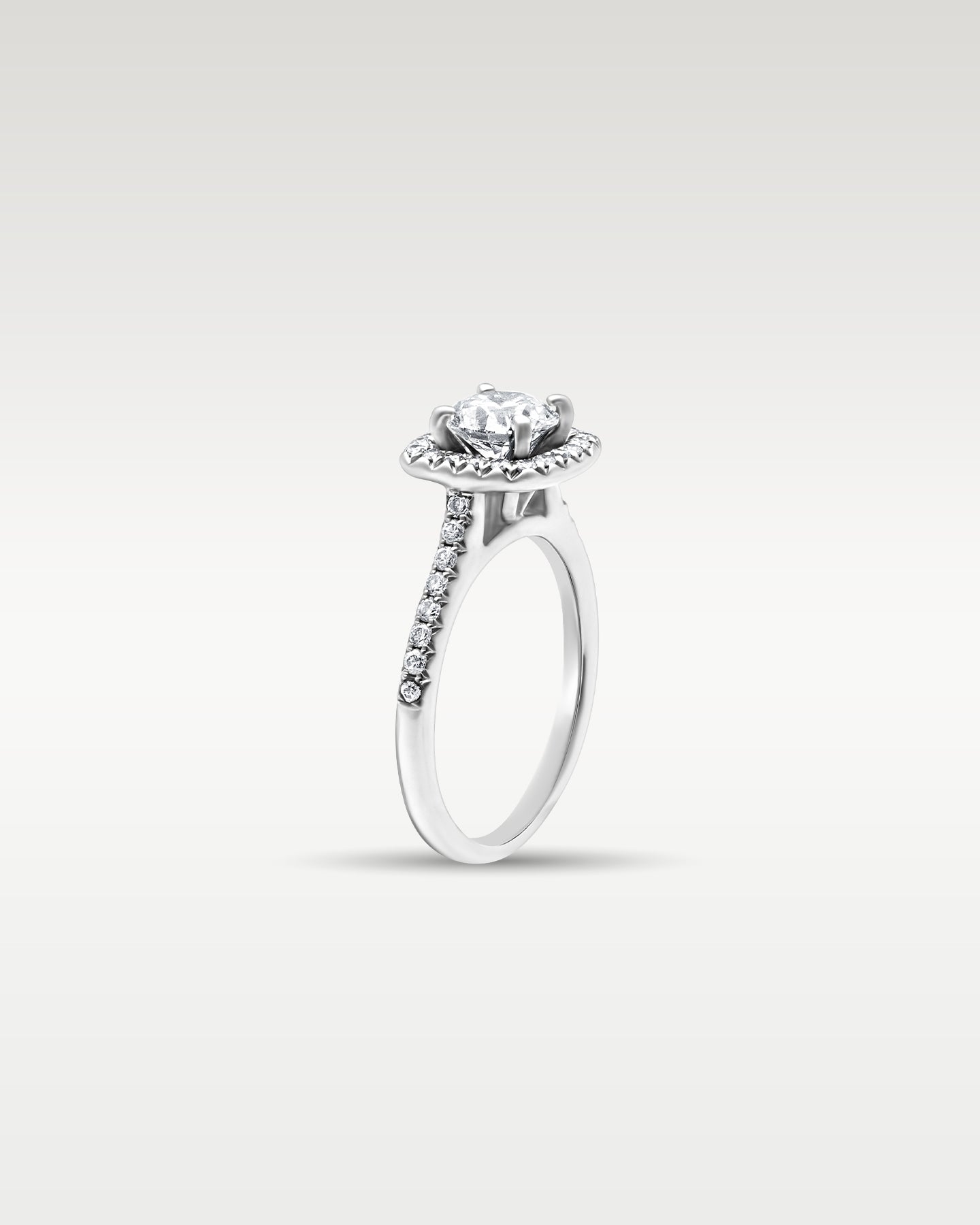 White Gold Round Cushion Halo Diamond Engagement Ring | Noah’s Fine Jewelry Dallas