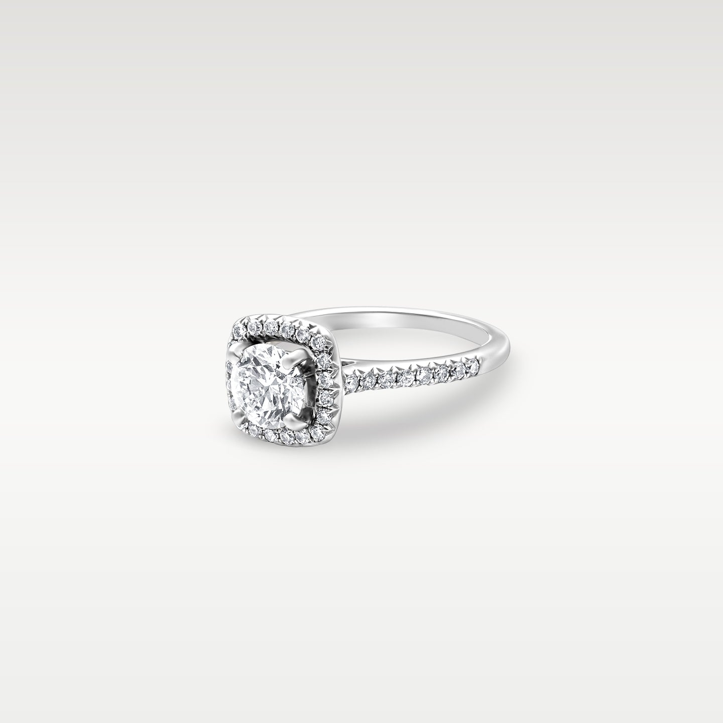 White Gold Round Cushion Halo Diamond Engagement Ring | Noah’s Fine Jewelry Dallas