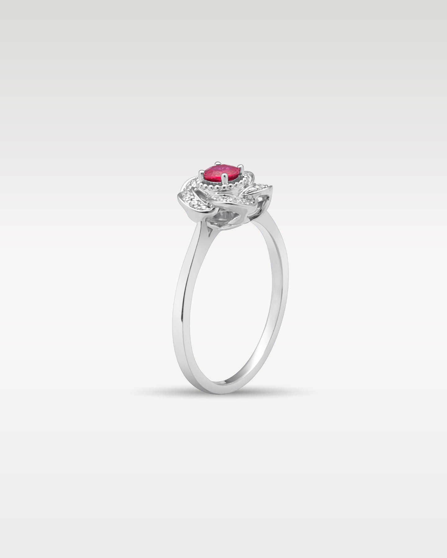 White Gold Ruby Diamond Flower Ring | Noah's Fine Jewelry Frisco, Texas