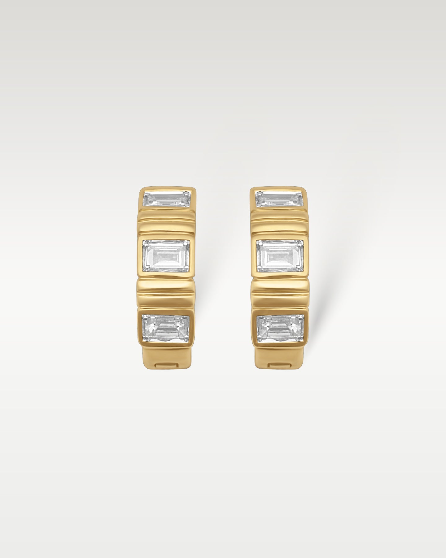 14k Yellow Gold Baguette Diamond Hoops | Noah's Fine Jewelery Dallas, Texas