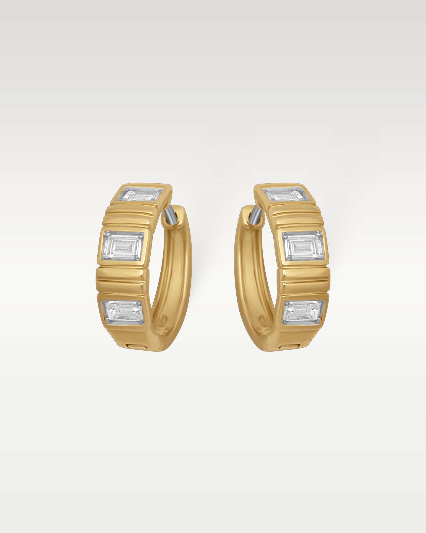 14k Yellow Gold Baguette Diamond Hoops | Noah's Fine Jewelery Dallas, Texas