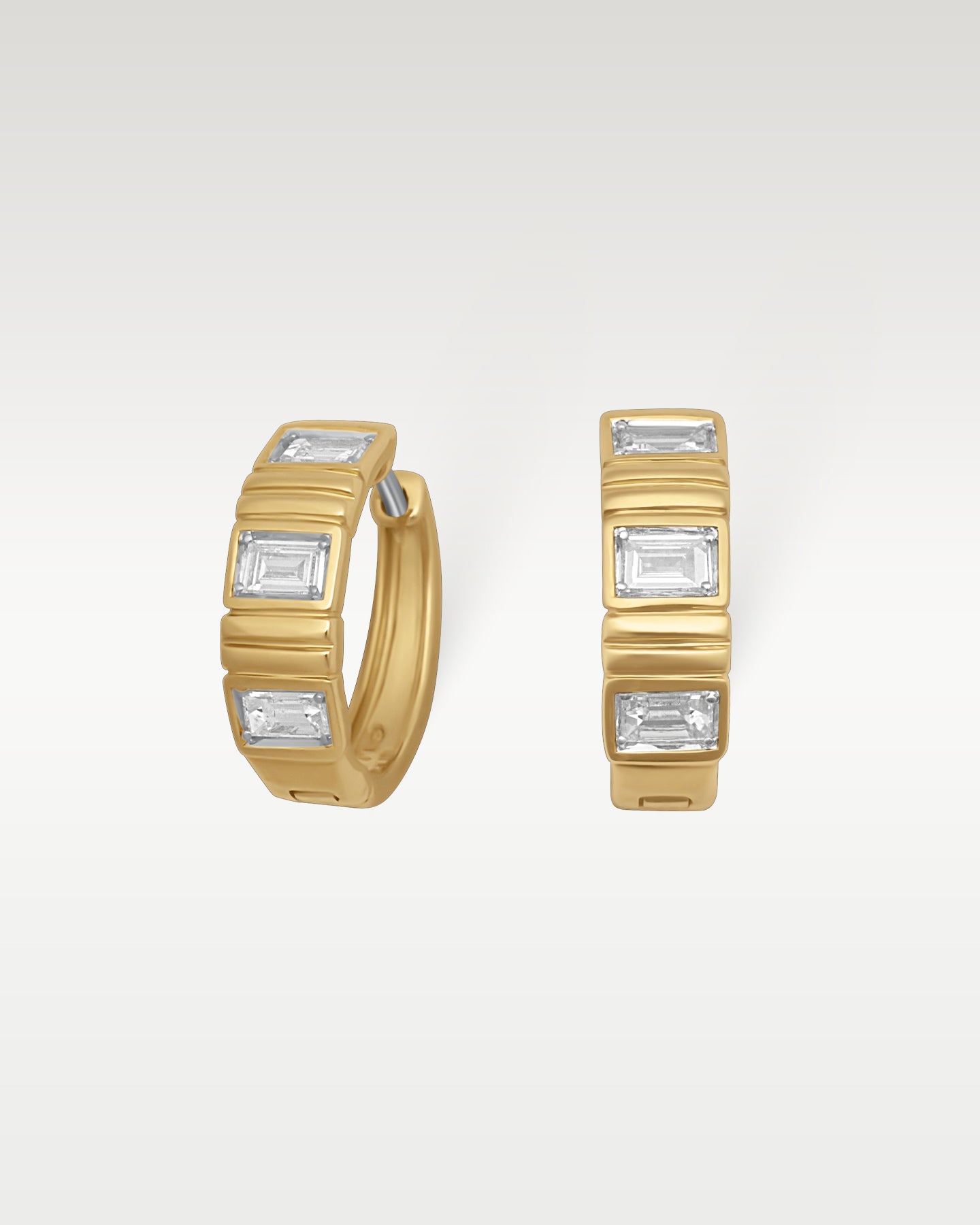 14k Yellow Gold Baguette Diamond Hoops | Noah's Fine Jewelery Dallas, Texas