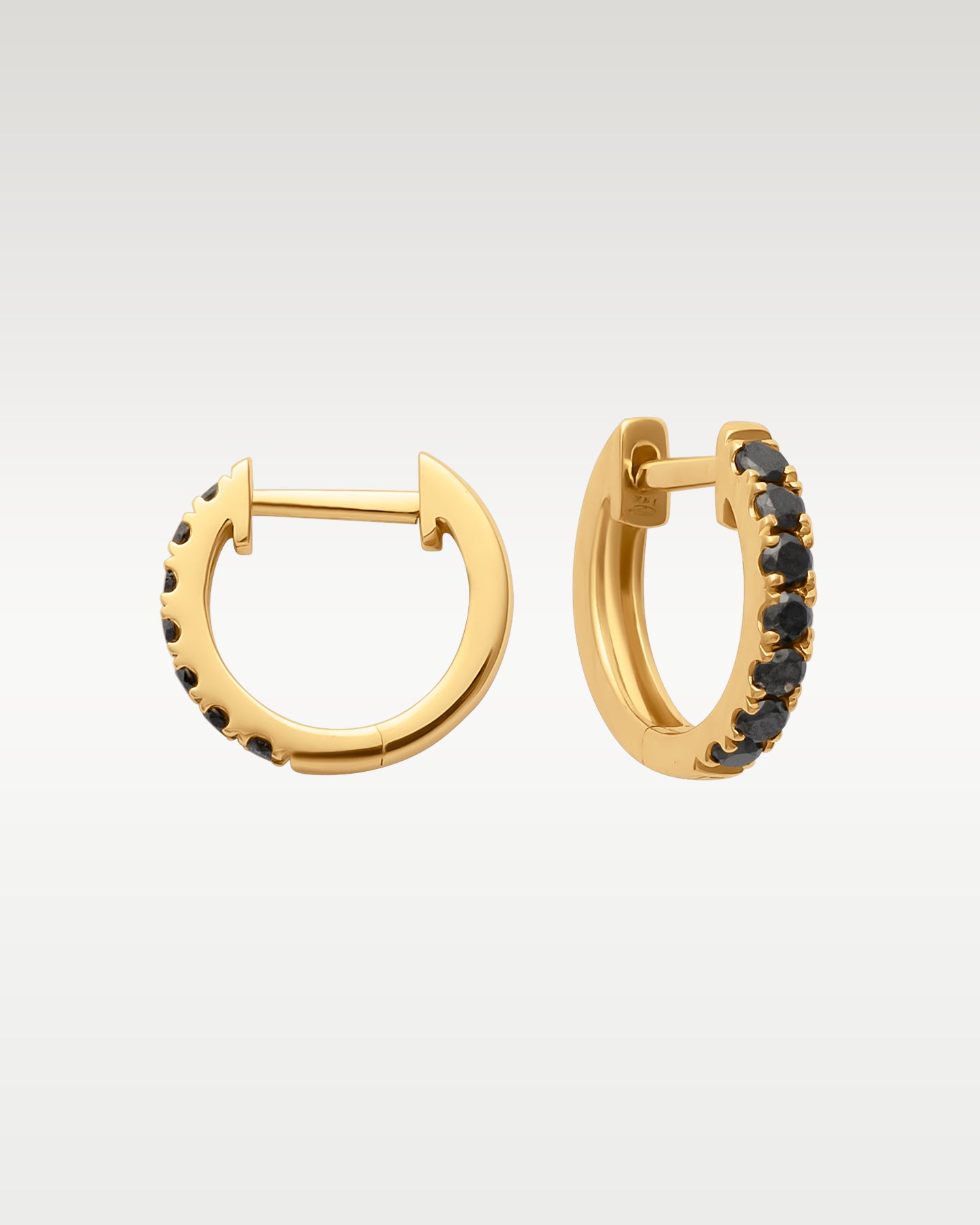 Yellow Gold Black Diamond Huggies | Noah's Fine Jewelry Dallas, Texas
