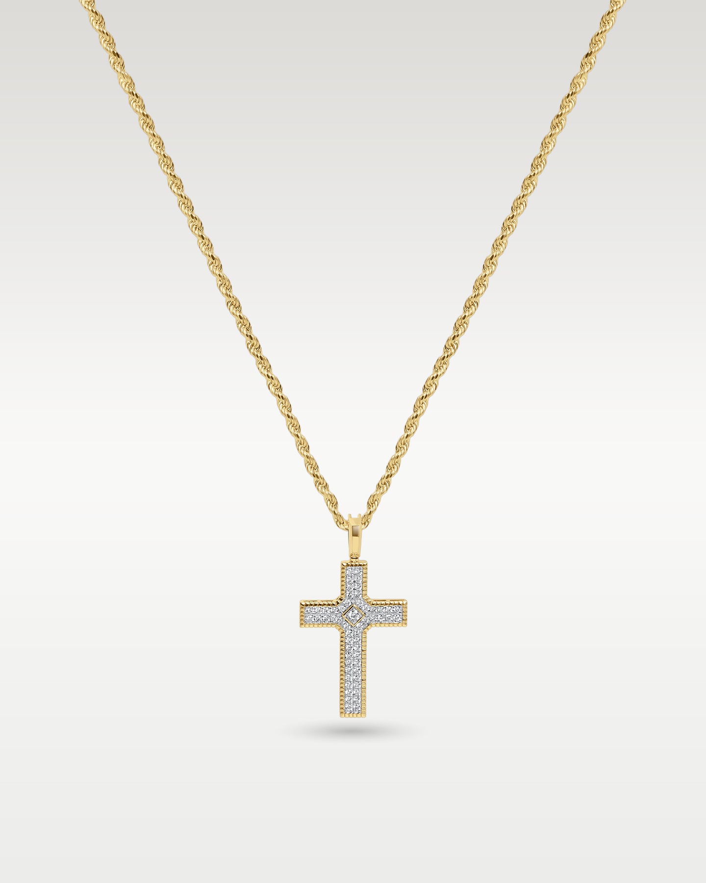 14k Yellow Gold Diamond Cross Pendant Necklace | Noah's Fine Jewelry Dallas, TX