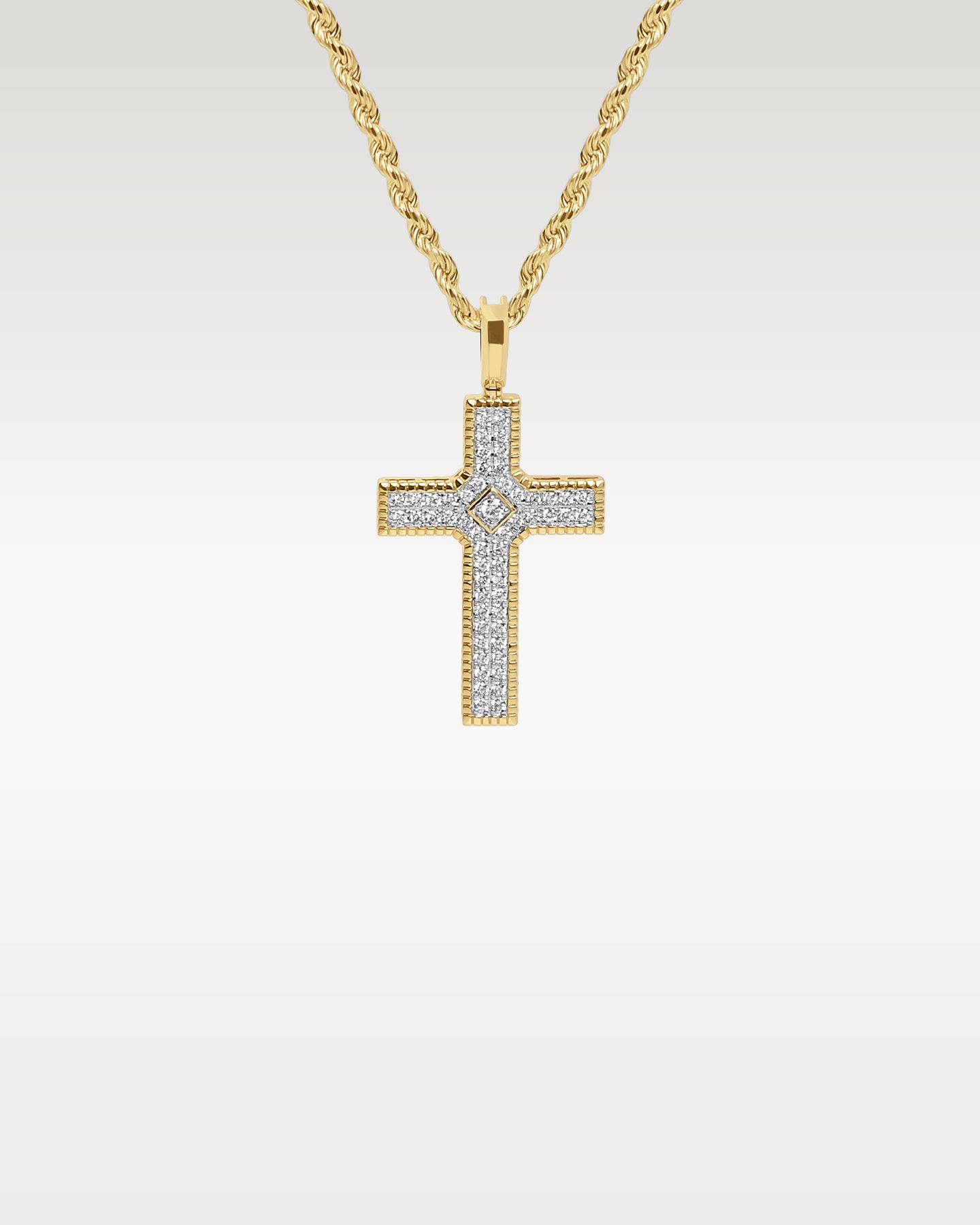 14k Yellow Gold Diamond Cross Pendant Necklace | Noah's Fine Jewelry Dallas, TX