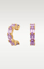 Yellow Gold Emerald Cut Pink Sapphire Hoops | Noah's fine Jewelry Dallas, Tx