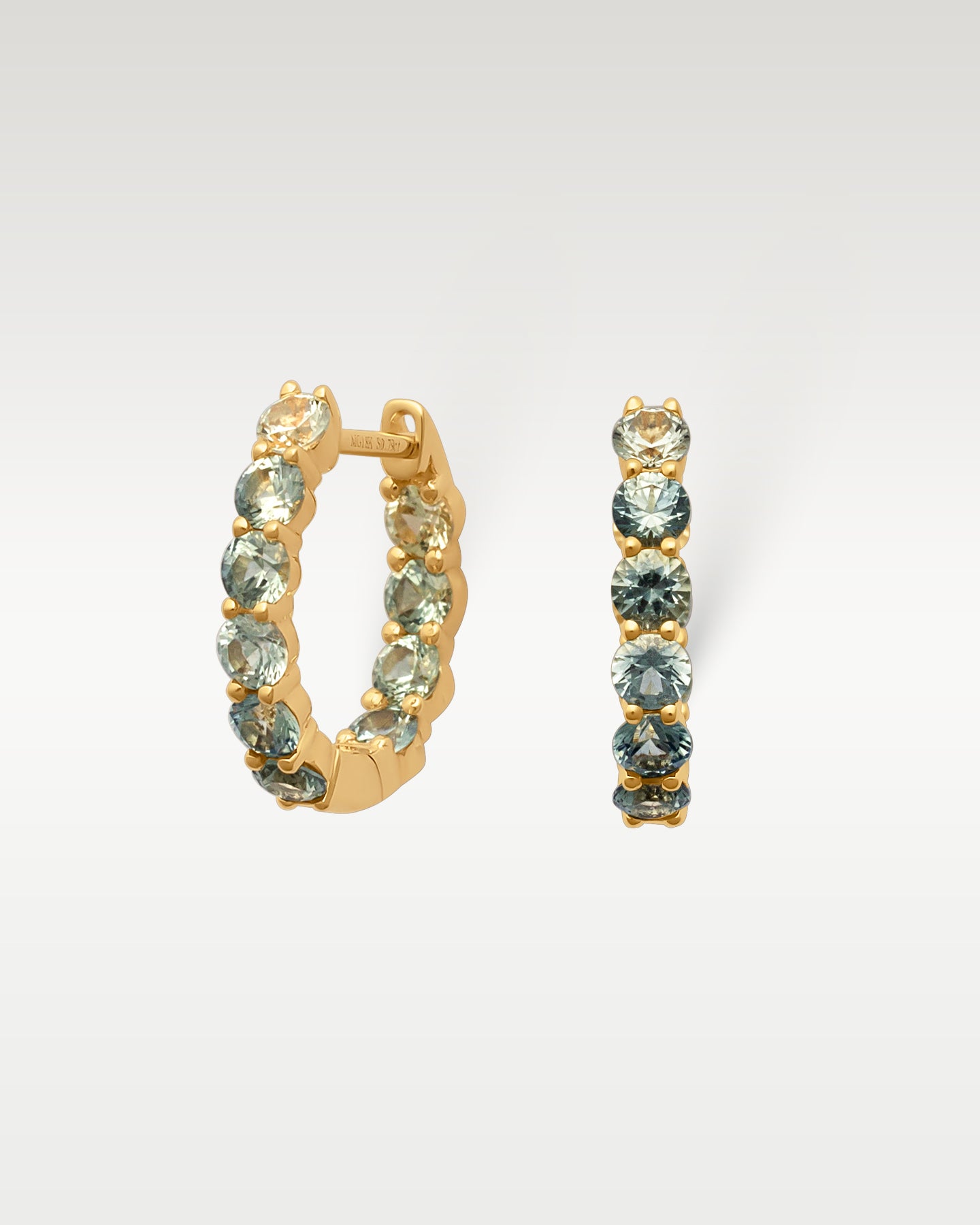 Yellow Gold Green Sapphire Ombré Hoop Earrings | Noah's Fine Jewelry DFW, Texas