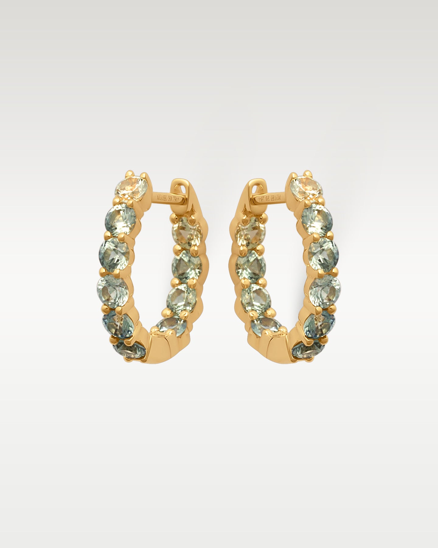 Yellow Gold Green Sapphire Ombré Hoop Earrings | Noah's Fine Jewelry DFW, Texas