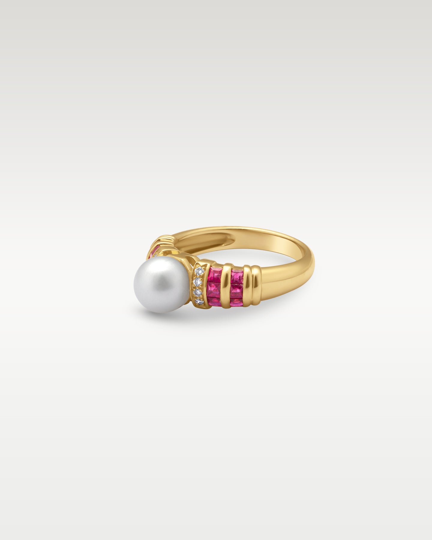 Yellow Gold Pearl, Ruby and Diamond Ring | Noah's Fine Jewelry Texas