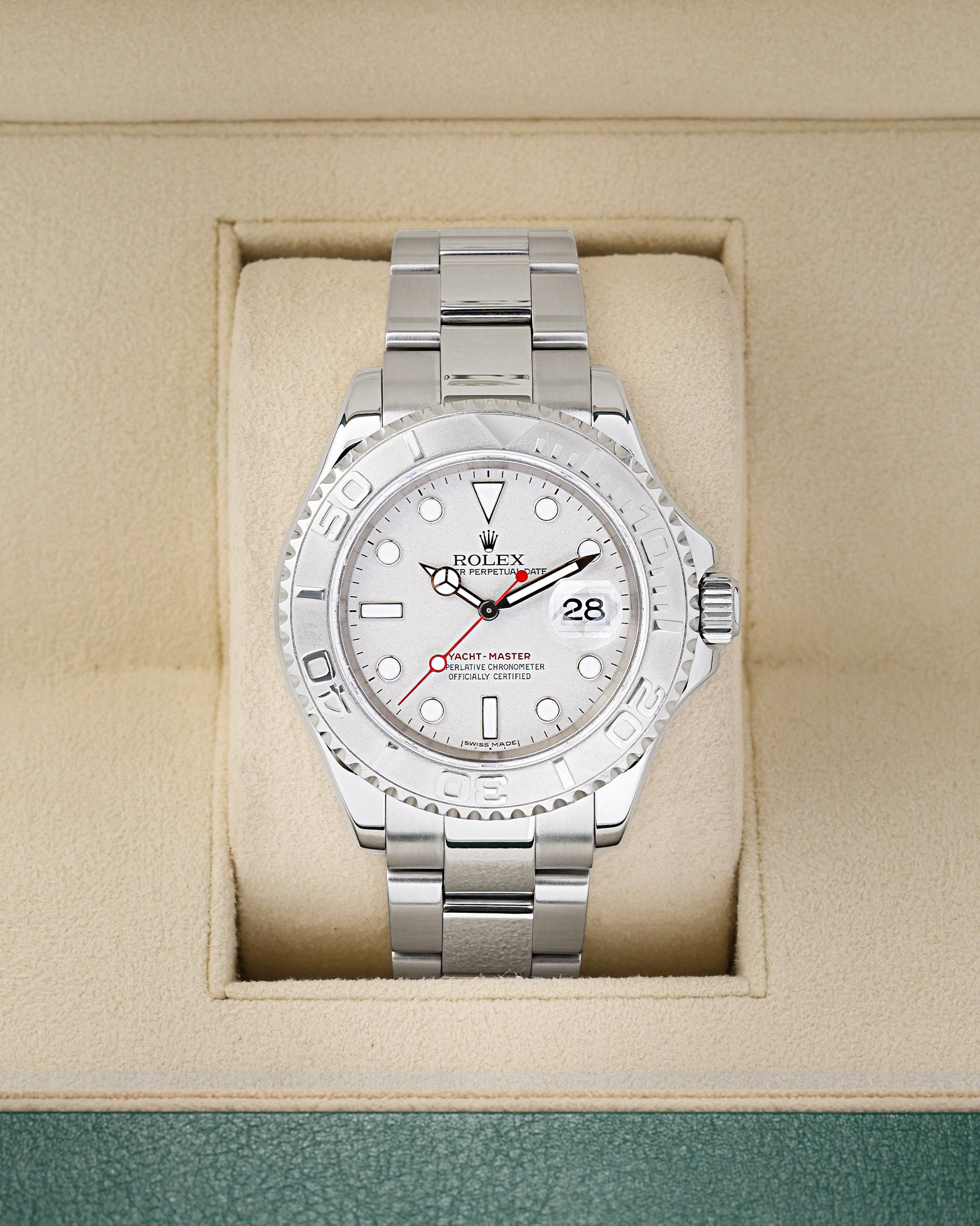 Preowned 2007 Rolex Yacht-Master 40 16622 Rolesium watch with sandblasted 950 platinum bezel and matching platinum dial at Noah's Fine Watches and Jewelry Dallas Texas
