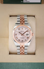 2007 Rolex Datejust 36 116231 two-tone Everose gold and steel watch with a pink Roman numeral dial in a Rolex box