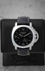 Preowned 2011 Panerai Luminor 1950 3 Days GMT Power Reserve 44mm reference PAM00321 with black dial and alligator leather strap at Noahs Fine Watches and Jewelry in Dallas TX
