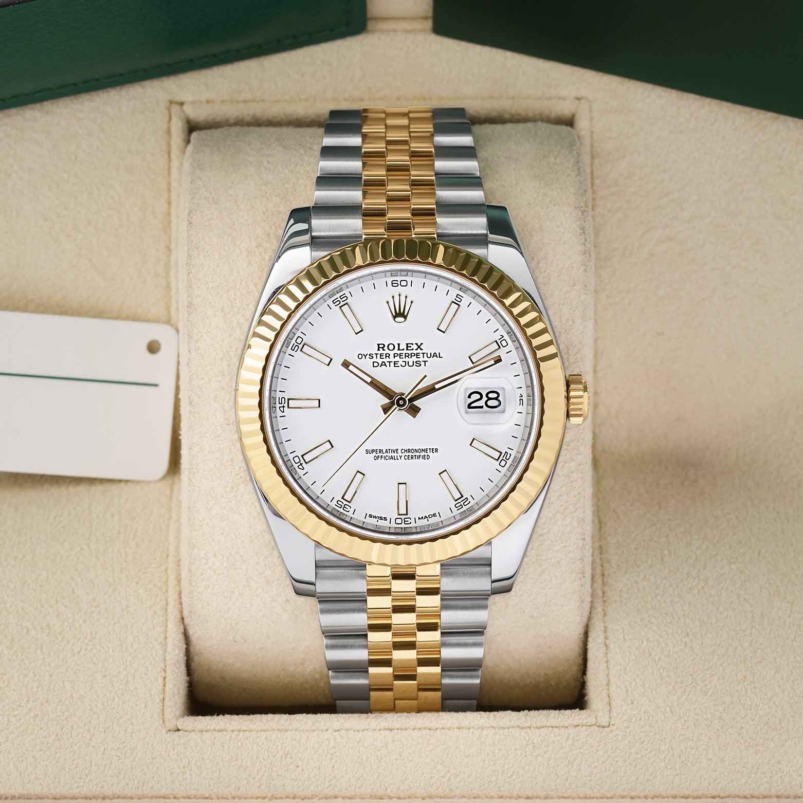 Pre-owned 2017 Rolex Datejust 41 126333 two-tone steel and 18k yellow gold watch with white index dial at Noah's Fine Watches and Jewelry Dallas Texas