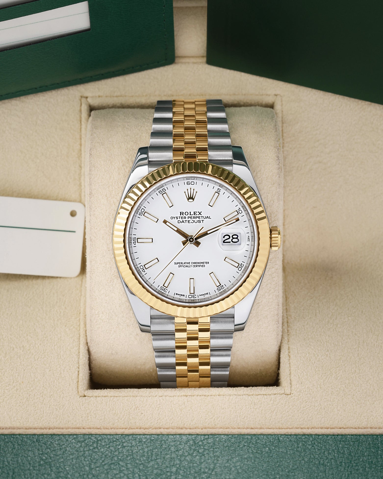 Pre-owned 2017 Rolex Datejust 41 126333 two-tone steel and 18k yellow gold watch with white index dial at Noah's Fine Watches and Jewelry Dallas Texas