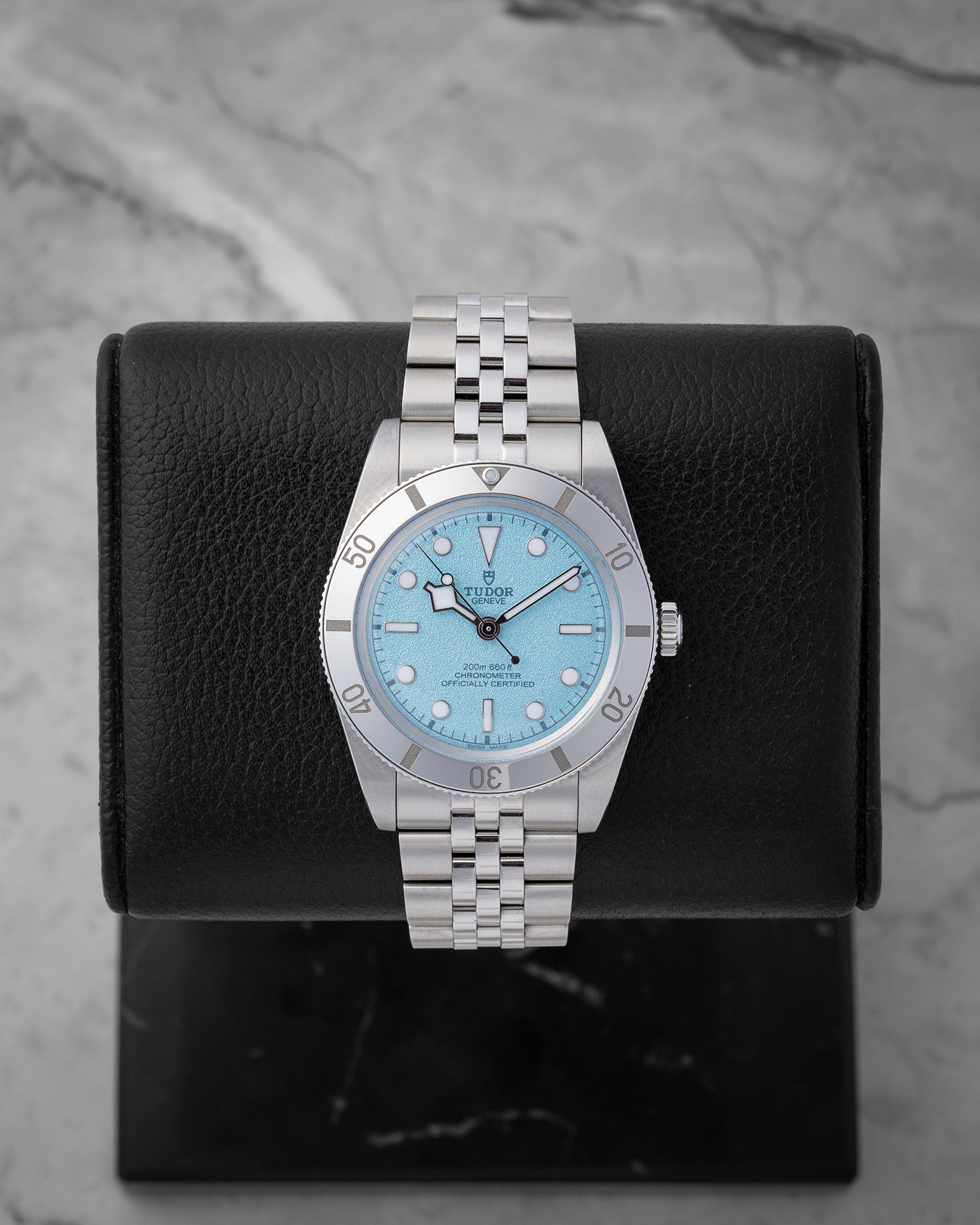 2025 Tudor Black Bay 54 M79000-0001 37mm stainless steel watch with mirror-polished steel bezel and sand-textured Lagoon Blue dial at Noah's Fine Watches and Jewelry Dallas Texas