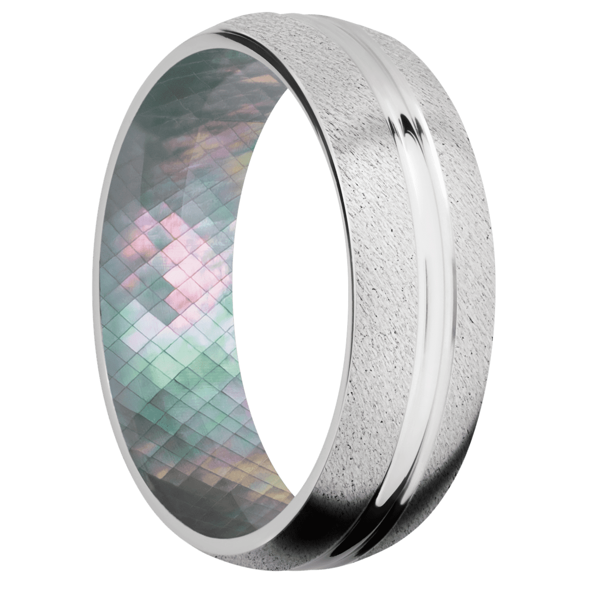 18K White Gold + Polish , Anglestone Finish + Black Mother of Pearl