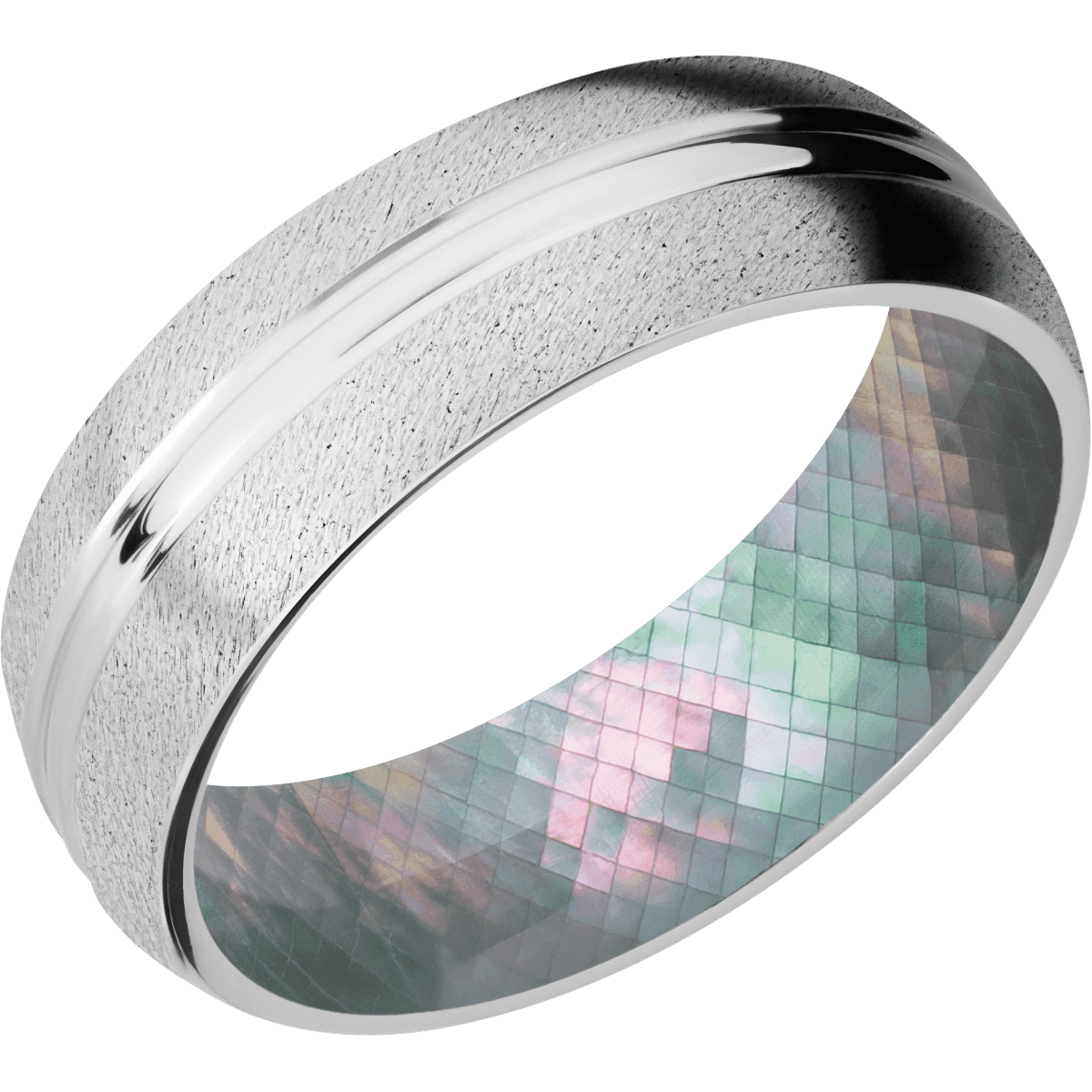 18K White Gold + Polish , Anglestone Finish + Black Mother of Pearl