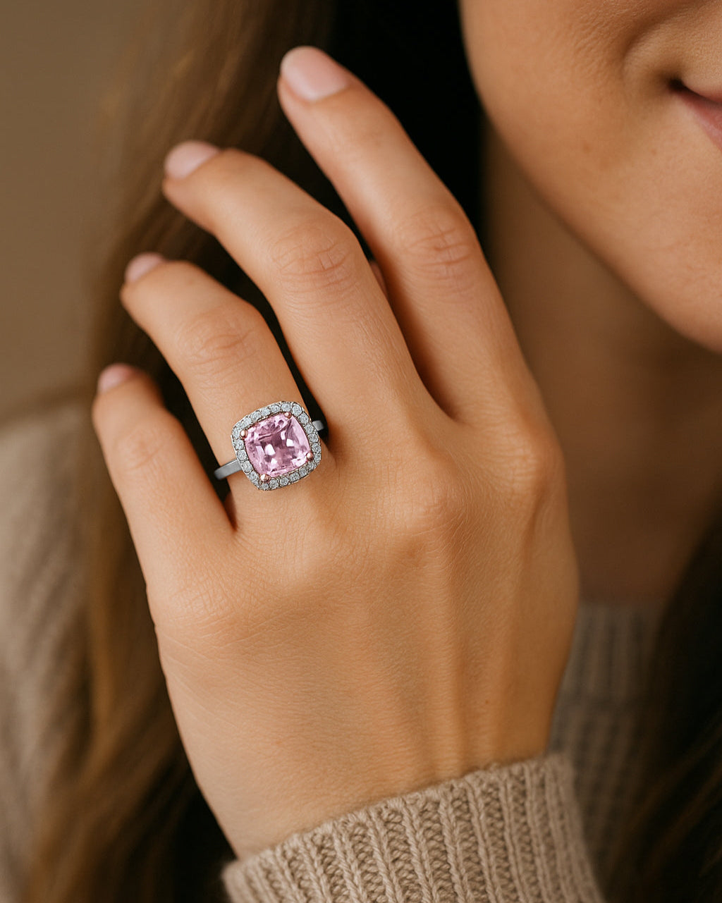 14k White Gold Morganite and Diamond Ring