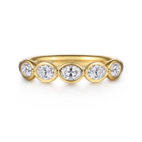 Gabriel & Co. 14K Yellow Gold Bezel Oval 5 Stone Diamond Anniversary Band