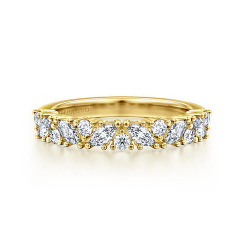 Gabriel & Co. 14K Yellow Gold Prong Marquise and Round Diamond Anniversary Band