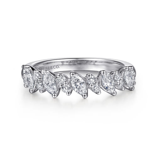 Gabriel & Co. 14K White Gold Prong Set Marquise and Round Diamond Anniversary Band