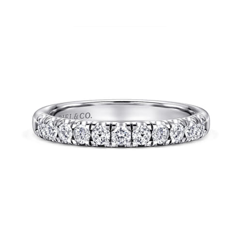 Gabriel & Co. 14K White Gold 11 Stone French Pavé Diamond Wedding Band