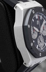 Stainless steel case profile and black ceramic bezel view of pre-owned Audemars Piguet Royal Oak Offshore 43mm reference 26420SO