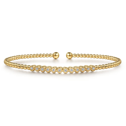 Gabriel & Co. 14K Yellow Gold Bujukan Bead Bezel Set Diamond Open Bangle