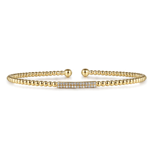 Gabriel & Co. 14K Yellow Gold Bujukan Bead Diamond Bar Open Bangle