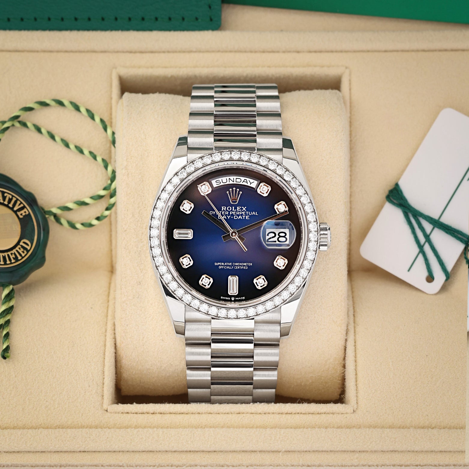 Blue Ombré Rolex Day-Date 36 128349RBR | Noah's Fine Watches Dallas