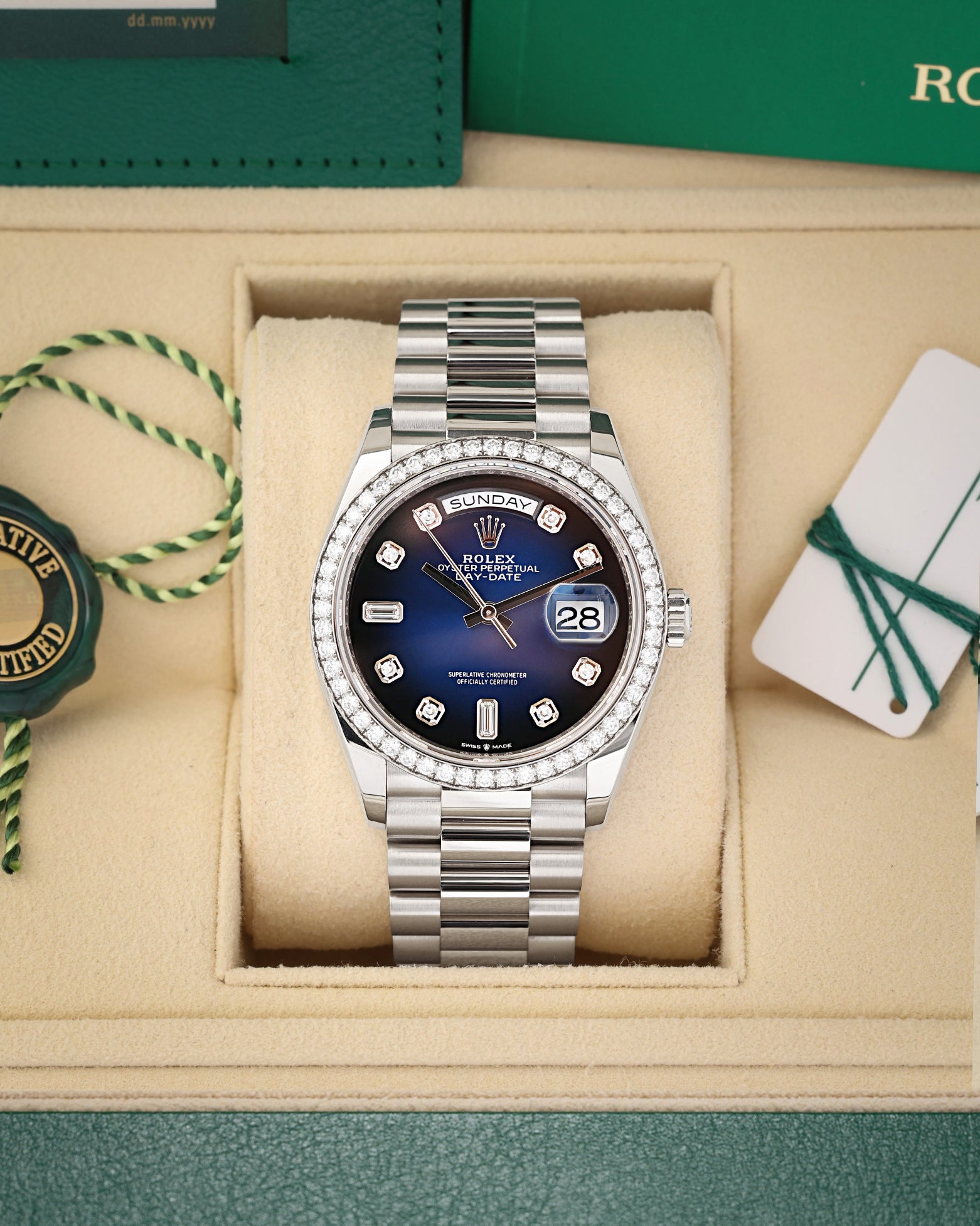 Blue Ombré Rolex Day-Date 36 128349RBR | Noah's Fine Watches Dallas