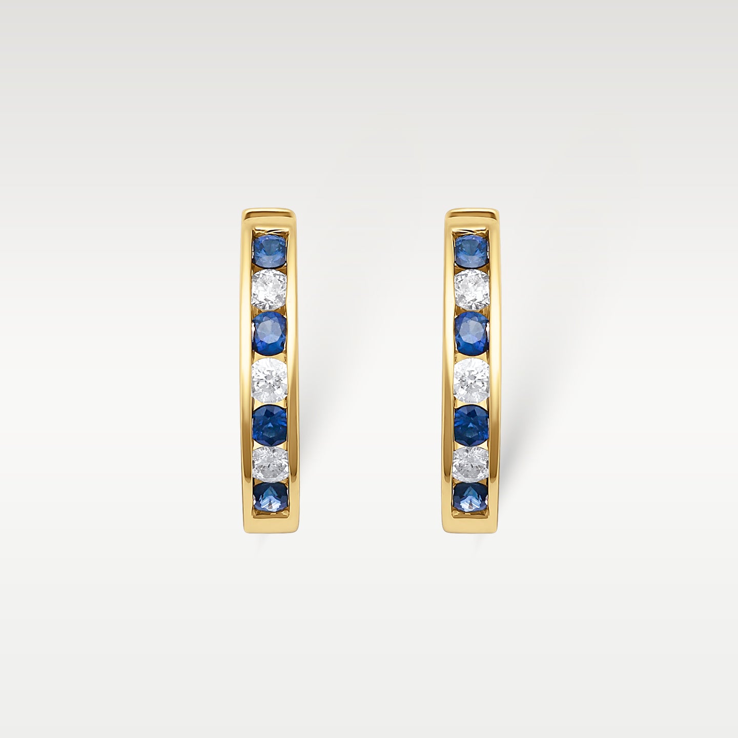 14k Gold Channel-Set Sapphire Diamond Huggies | Noah's Fine Jewelry & Watches