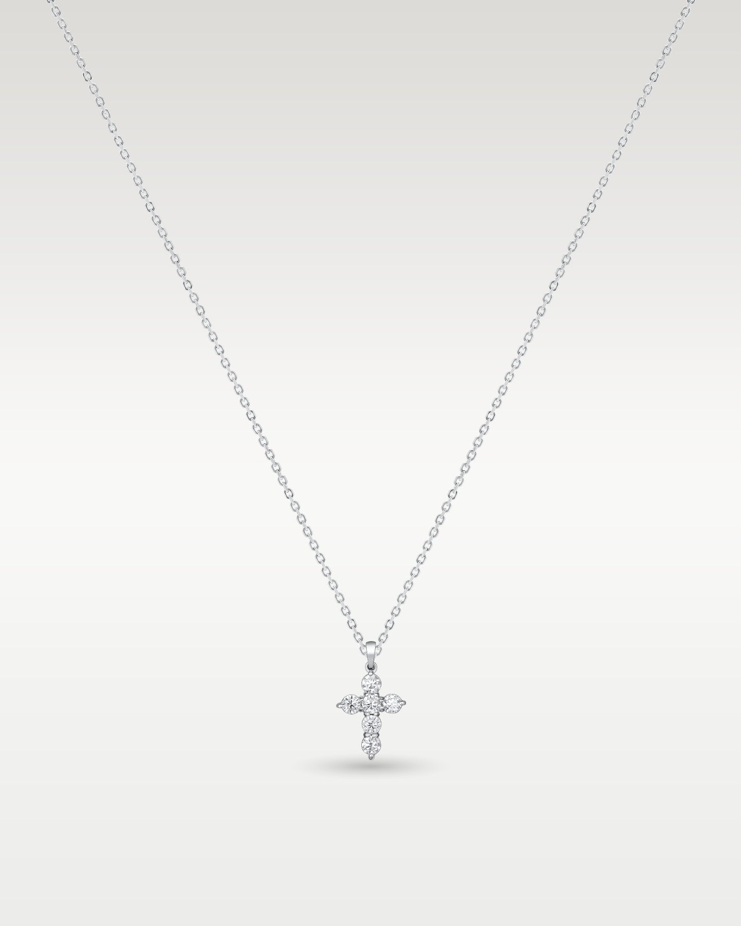 14K White Gold Diamond Cross Pendant Necklace
