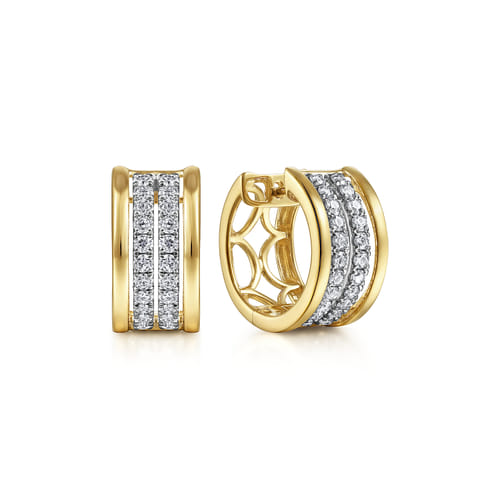Gabriel & Co. 14K White & Yellow Gold 15mm Wide Diamond Huggies