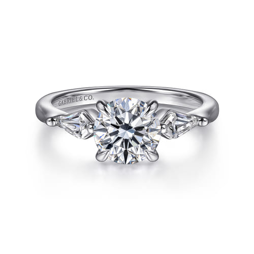 Gabriel & Co. 14K White Gold 3 Stone Kite & Round Engagement Ring | Noahs Fine Jewelry