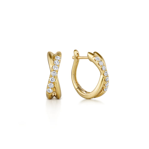 Gabriel & Co Yellow Gold 15mm Twisted Diamond Huggies | Noahs Fine Jewelry