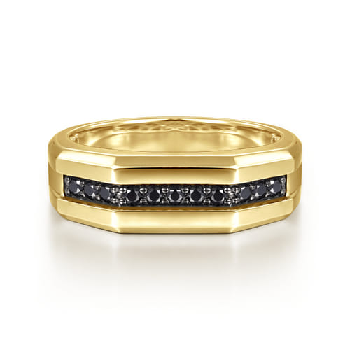 Gabriel & Co. 14K Gold Black Diamond Inlay Mens Ring | Noahs Fine Jewelry TX