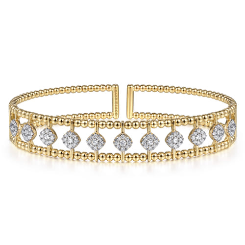Wide Gold Bujukan Bead Diamond Cluster Cuff Bangle | Noah's Fine Jewelry DFW