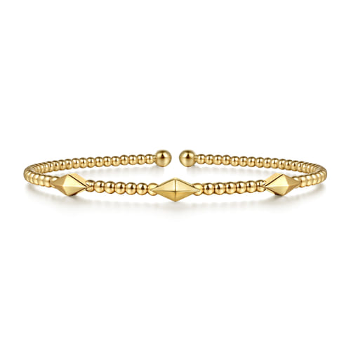 14K Yellow Gold Bujukan Bead Pyramid Station Bangle | Noahs Fine Jewelry Dallas