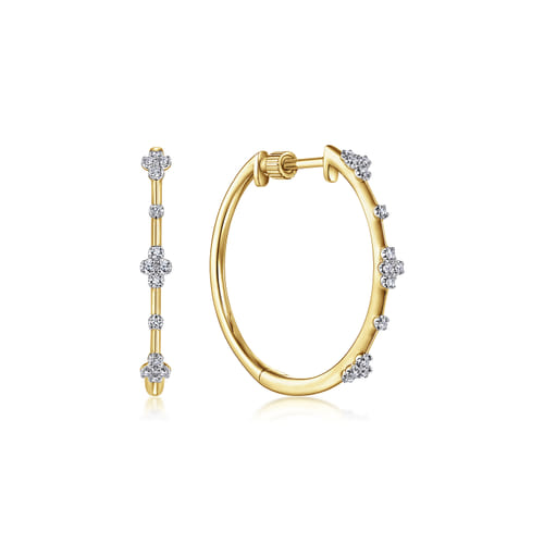 14K Yellow Gold Diamond Station Hoop Earrings | Noahs Fine Jewelry Dallas