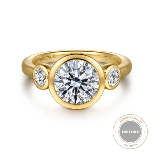 Gabriel & Co. 3 Stone Bezel Set Round Diamond Engagement Ring | Noahs Fine Jewelry