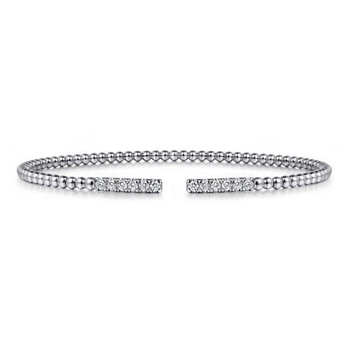 White Gold Bujukan Bead & Diamond Open Cuff | Noahs Fine Jewelry Dallas