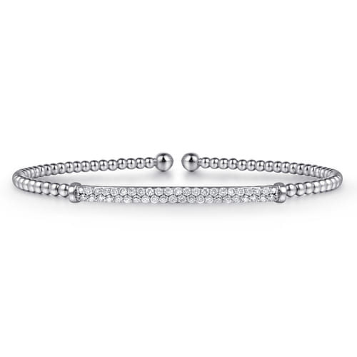 White Gold Bujukan Bead Pavé Diamond Bar Bangle | Noah's Fine Jewelry Dallas