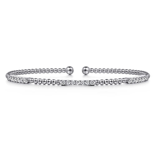 Gabriel & Co. Gold Bead Three Station Diamond Bar Bangle | Noahs Fine Jewelry