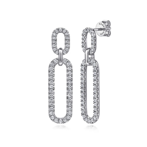 Gabriel & Co. Gold Link Chain Diamond Drop Earrings | Noahs Fine Jewelry DFW