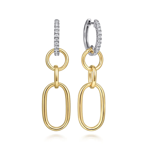 Two Tone Huggie Link Diamond Drop Earrings | Noahs fine Jewelry Dallas