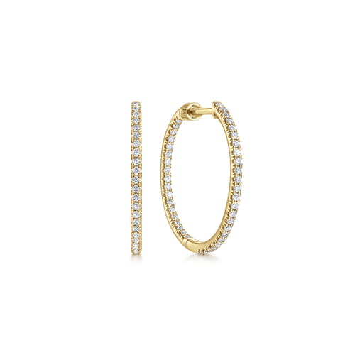 Gold 20mm French Pavé Inside Out Diamond Hoop Earrings | Noahs Fine Jewelry