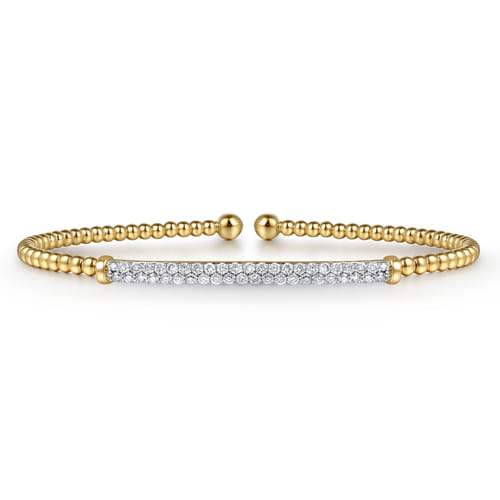 Gabriel & Co. 14K Yellow Gold Bead Pavé Diamond Bar Bangle | Noahs Fine Jewelry